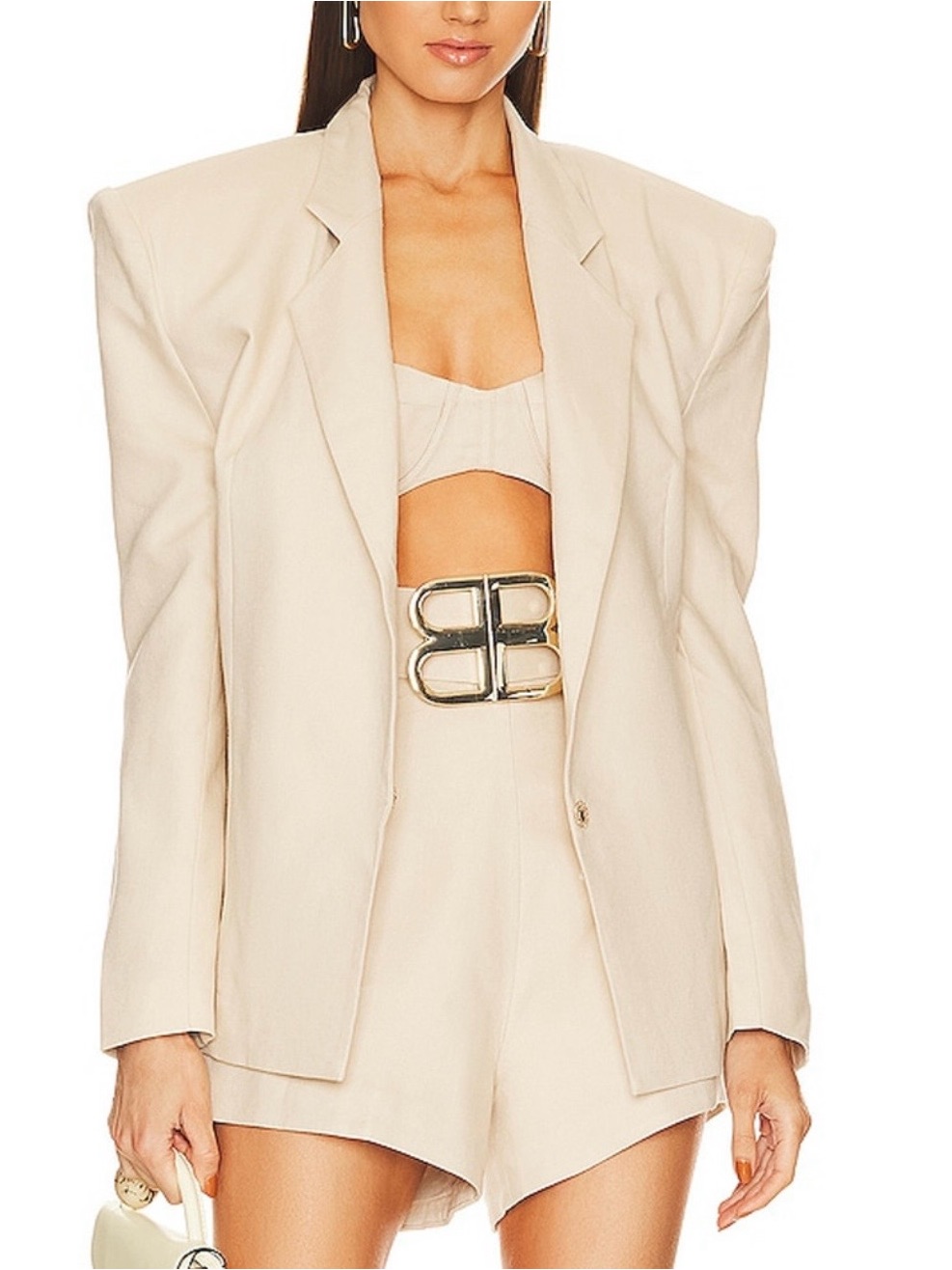 Bronx & Banco Beige Padded Strong Shoulder Oversized Blazer Jacket Nwt Size 6